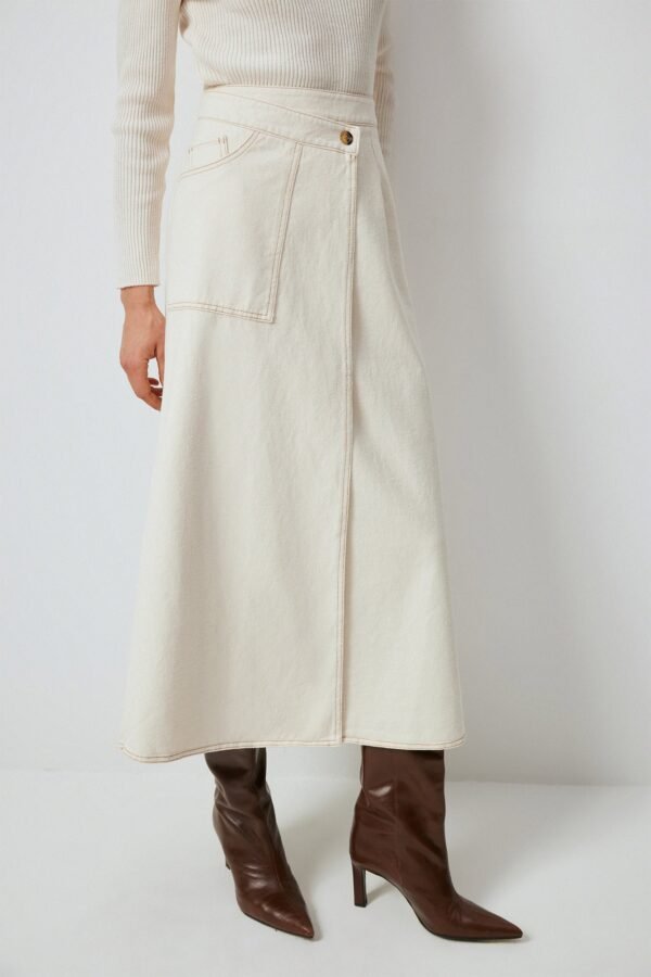 DOUBLE BREASTED NATURAL DENIM SKIRT - Image 2
