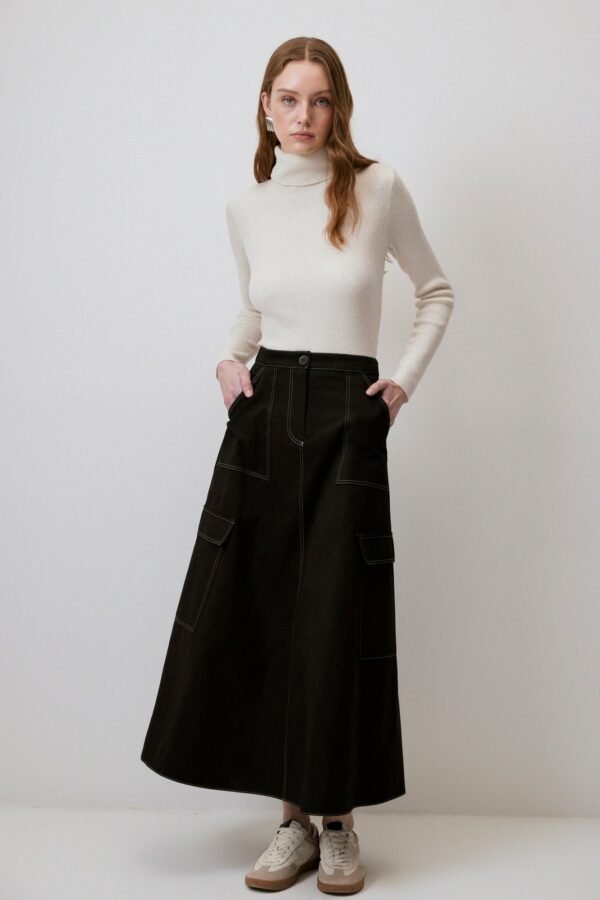 A-LINE SKIRT WITH CONTRAST STITCHING - Image 2