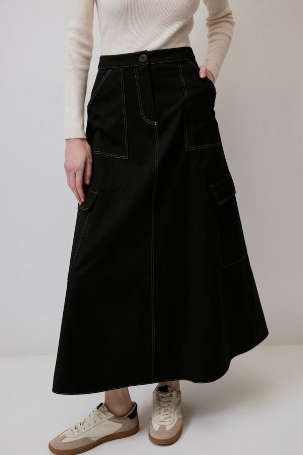 A-LINE SKIRT WITH CONTRAST STITCHING - Image 3