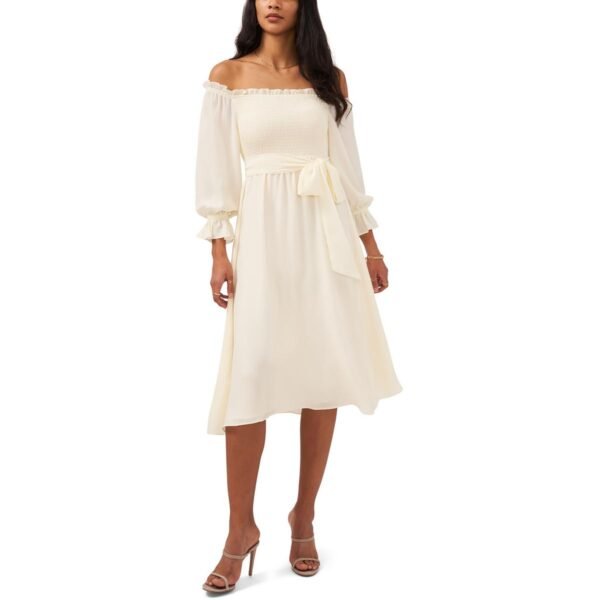 1.State Womens Smocked Belted Midi Dress