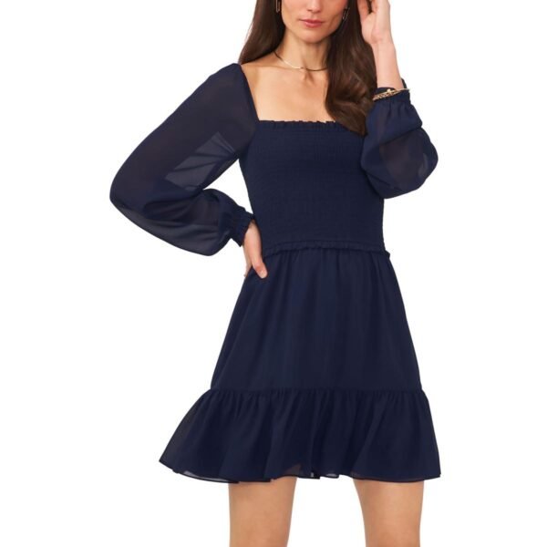 1.State Womens Chiffon Smocked Mini Dress - Image 4
