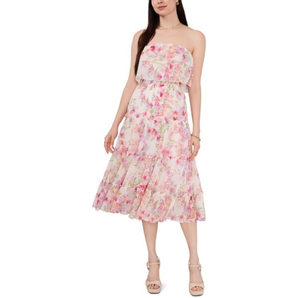 1.State Womens Chiffon Strapless Midi Dress - Image 2